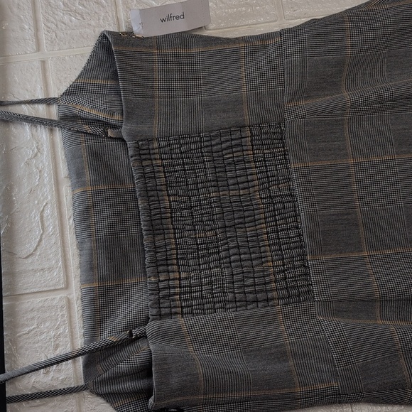 287-NWT Wilfred Gray and Tan Plaid Strapless Dress - Picture 5 of 8